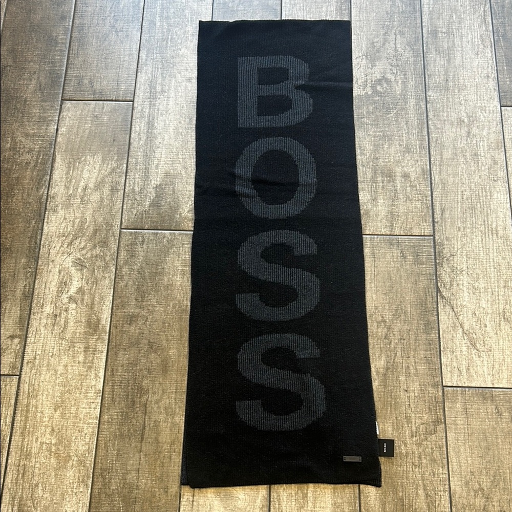 100% Authentic Black BOSS by Hugo Boss Logo Scarf NWT